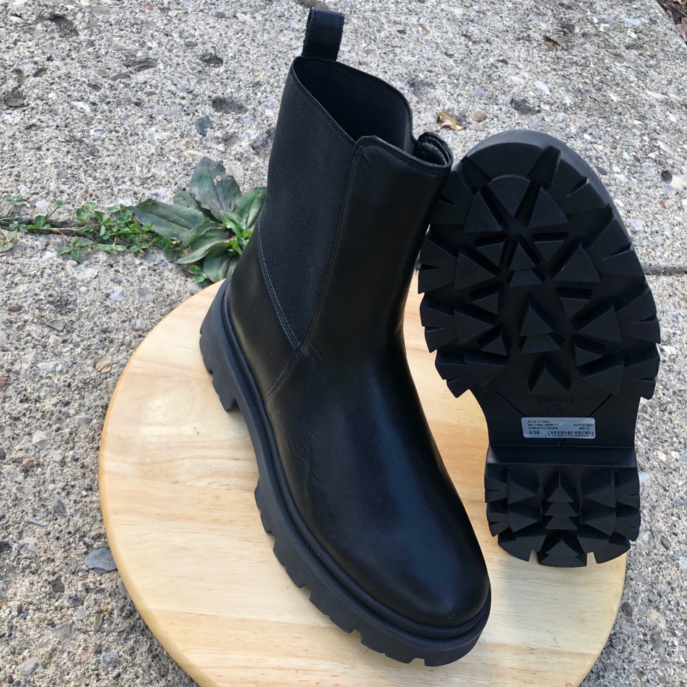 Schutz Chelsea Boots Black Womens 6.5 Chunky Grunge Billie Casual Thursday Biker - Picture 10 of 13